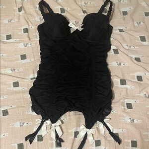 Victoria's Secret Black Chemise with White Bow Accents